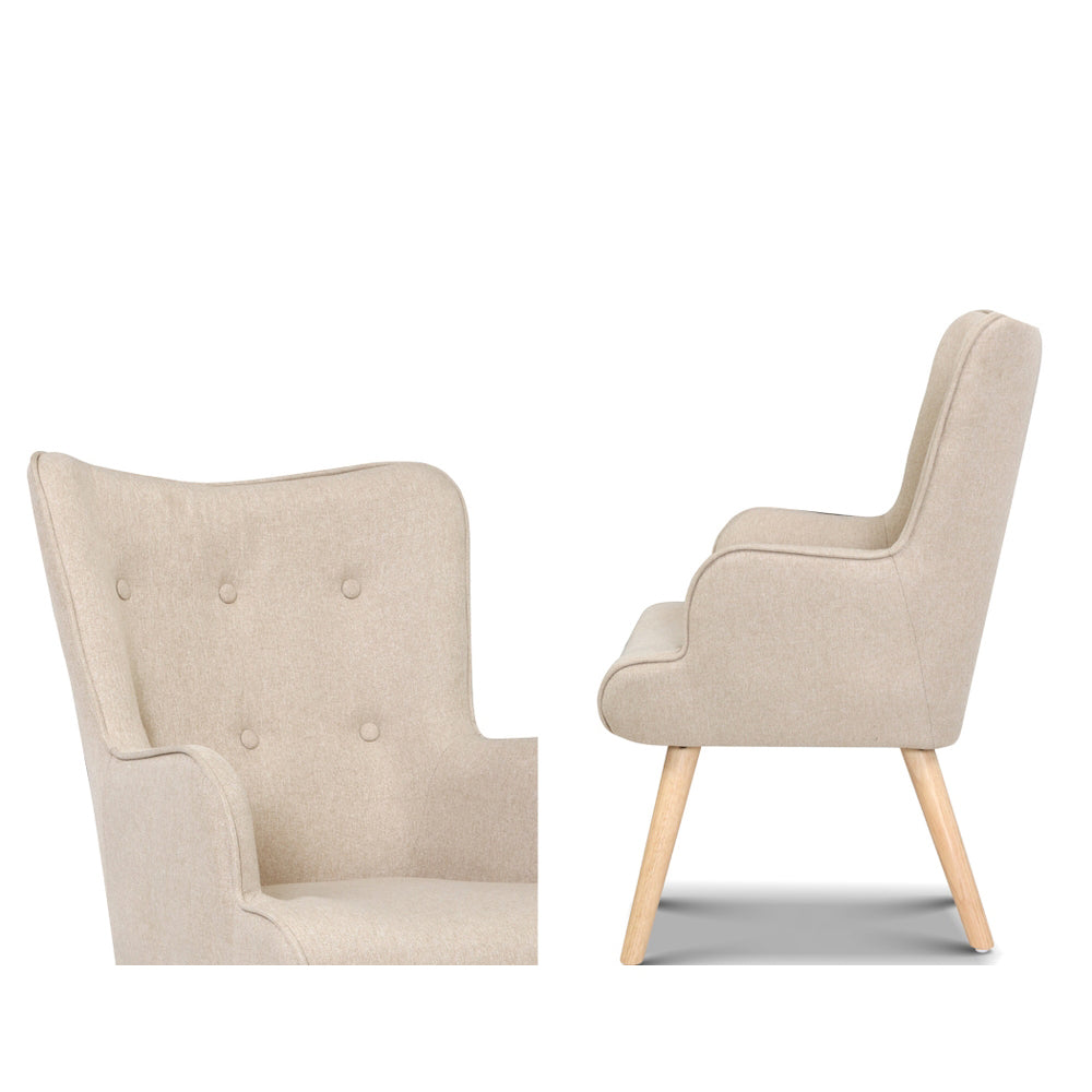 Artiss Armchair Set with Ottoman Beige Lansar