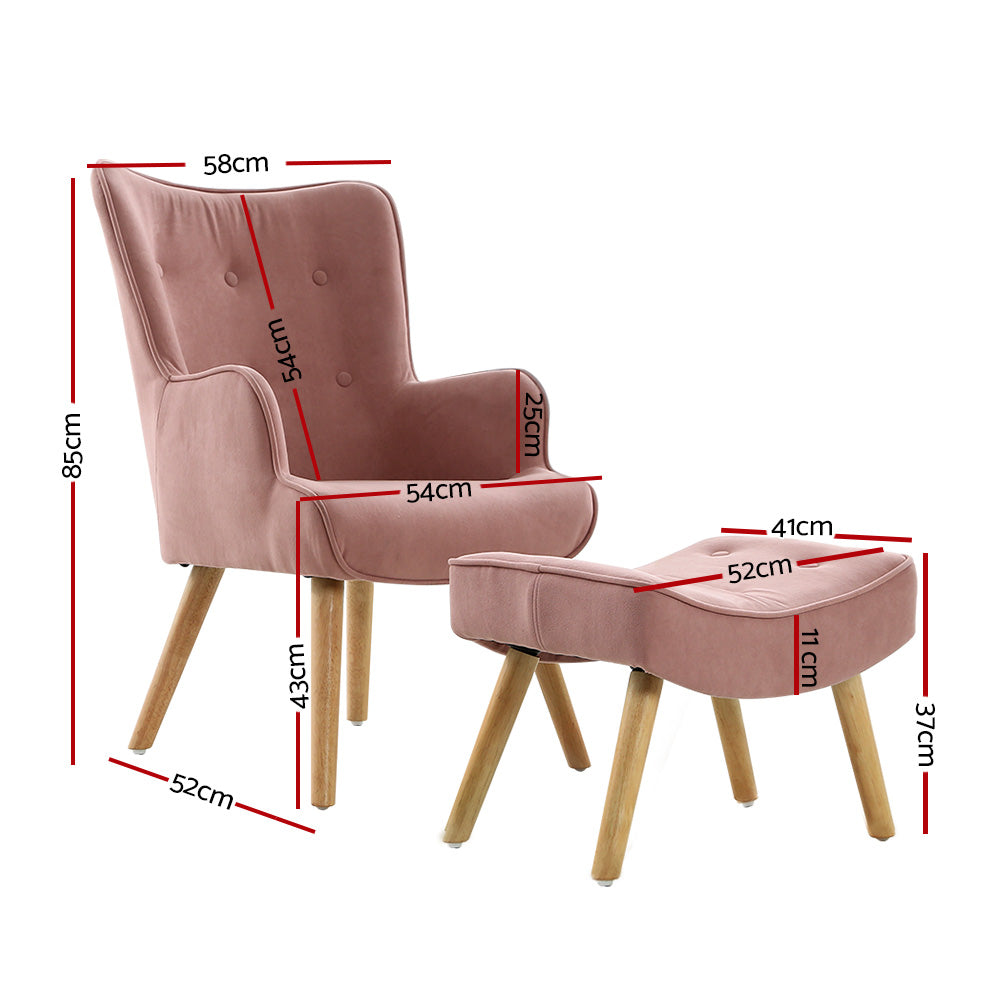 Artiss Armchair Set with Ottoman Pink Lansar