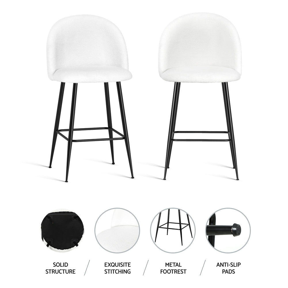 Artiss Set of 2 Bar Stools Kitchen Dining Chair Stool White Chairs Sherpa Boucle