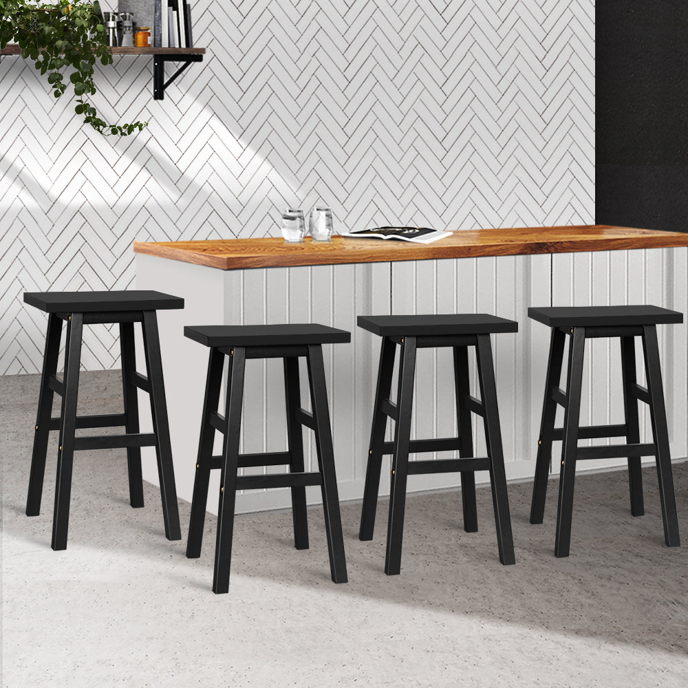 Artiss Set of 4 Beech Wood Bar Stools - Black