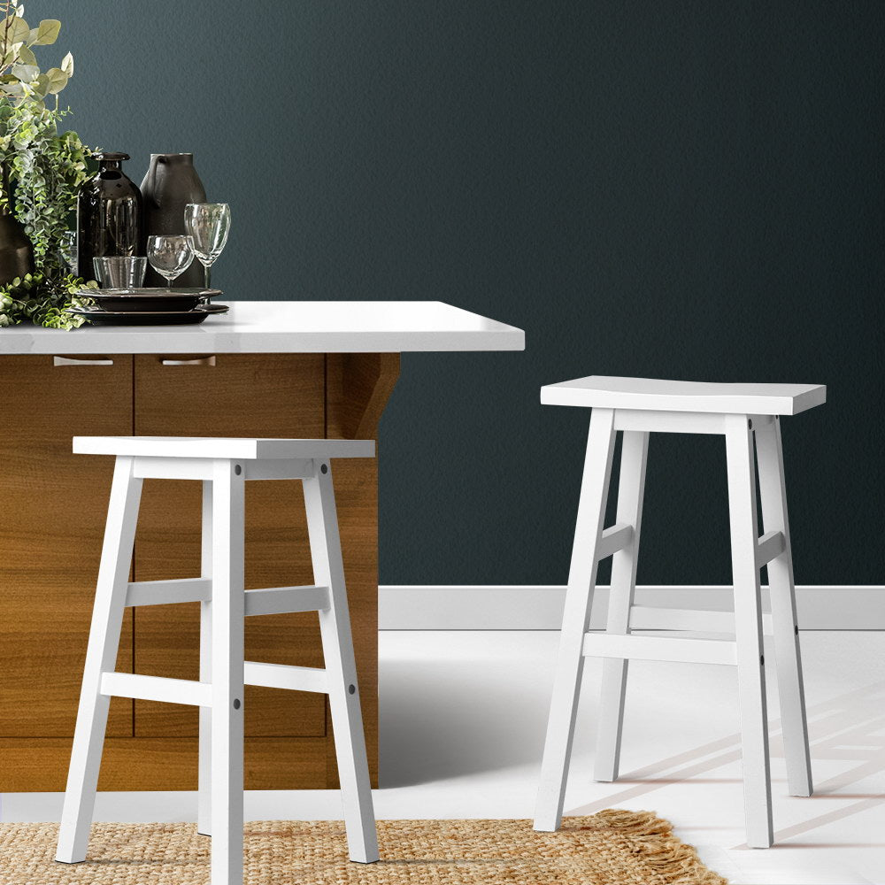 Artiss Set of 2 Beech Wood Bar Stools - White