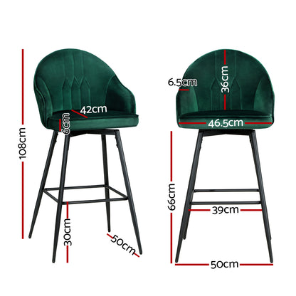 Artiss Set of 2 Bar Stools Kitchen Stool Dining Chairs Velvet Chair Barstool Green Mesial