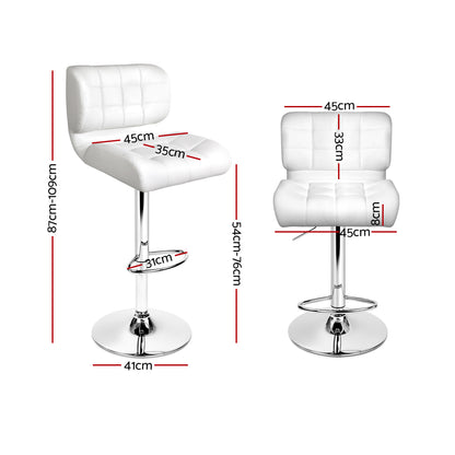 Artiss Set of 2 PU Leather Gas Lift Bar Stools - White and Chrome