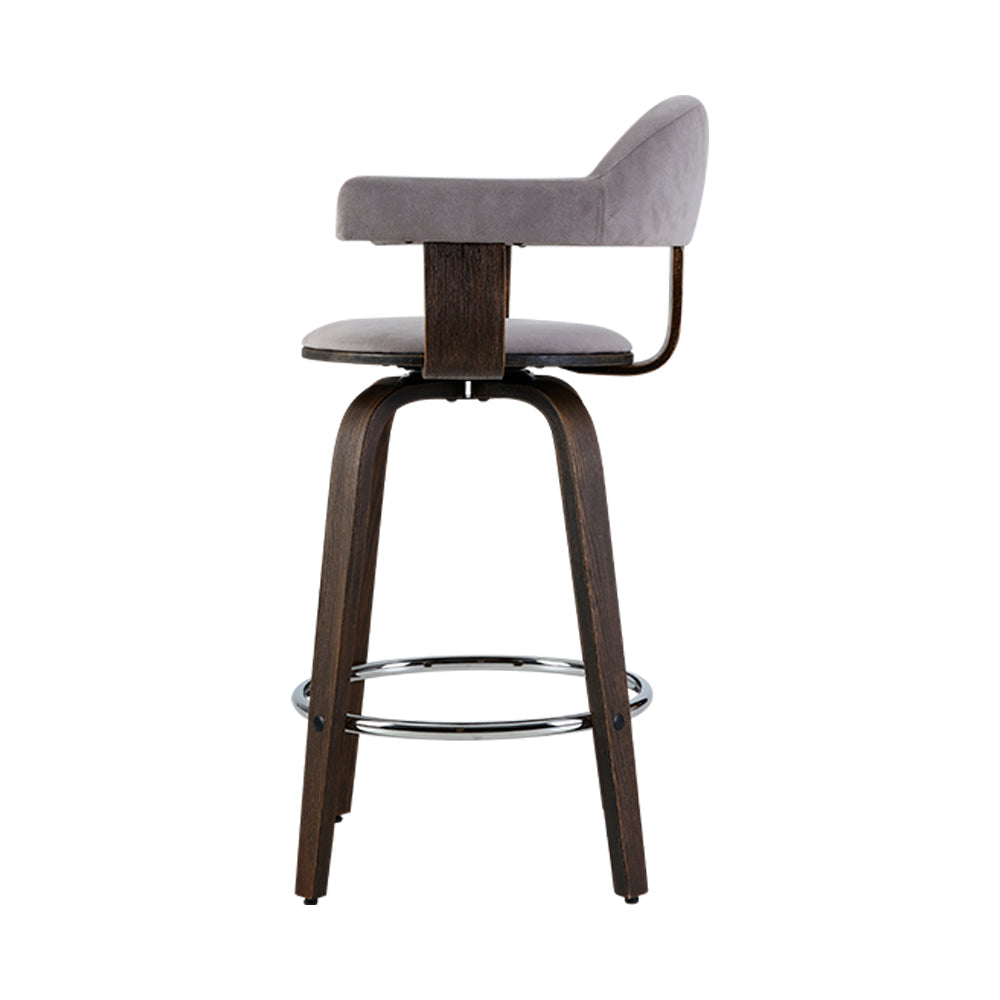 Artiss Set of 2 Bar Stools Wooden Swivel Bar Stool Kitchen Dining Chair - Wood, Chrome and Grey