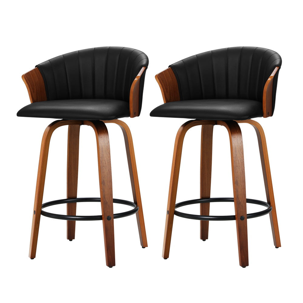 Artiss Set of 2 Bar Stools Kitchen Stool Wooden Chair Swivel Chairs Leather Black