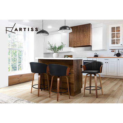 Artiss Set of 2 Bar Stools Kitchen Stool Wooden Chair Swivel Chairs Leather Black