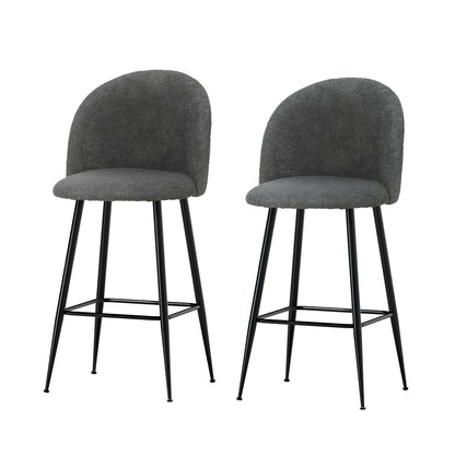 Artiss Set of 2 Bar Stools Kitchen Dining Chair Stool Chairs Sherpa Boucle Charcoal