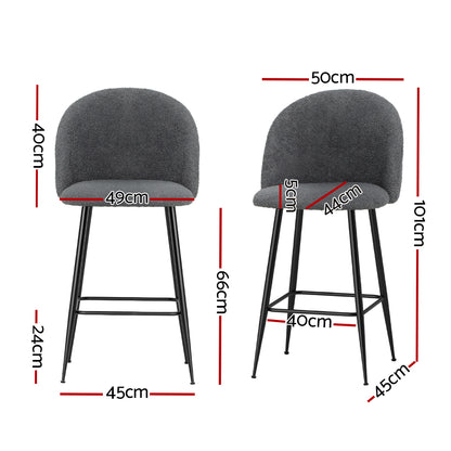 Artiss Set of 2 Bar Stools Kitchen Dining Chair Stool Chairs Sherpa Boucle Charcoal