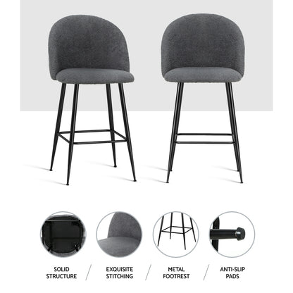 Artiss Set of 2 Bar Stools Kitchen Dining Chair Stool Chairs Sherpa Boucle Charcoal