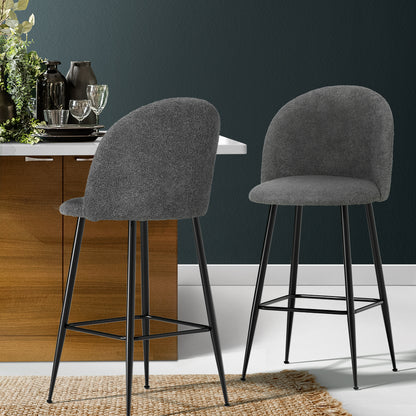 Artiss Set of 2 Bar Stools Kitchen Dining Chair Stool Chairs Sherpa Boucle Charcoal