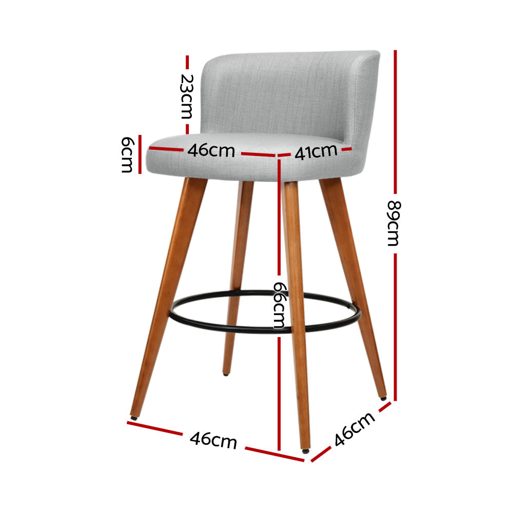 Artiss Set of 4 Wooden Fabric Bar Stools Circular Footrest - Light Grey