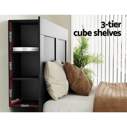 Artiss Bed Frame Double Size Bed Head with Shelves Headboard Bedhead Base Black