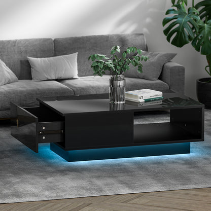 Artiss Coffee Table LED Lights High Gloss Storage Drawer Modern Furniture Black