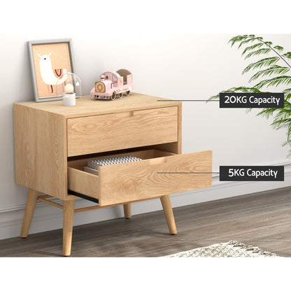 Artiss Bedside Table 2 Drawers Side End Table Nightstand Legs Bedroom Storage