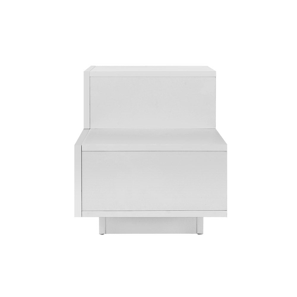 Artiss Bedside Tables 2 Drawers Side Table RGB LED High Gloss Nightstand White