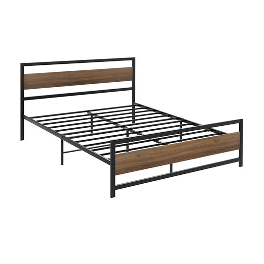 Artiss Bed Frame Metal Bed Base Double Size Platform Wooden Headboard Black DREW