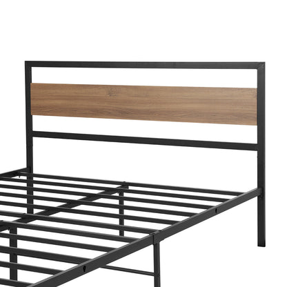 Artiss Bed Frame Metal Bed Base Double Size Platform Wooden Headboard Black DREW