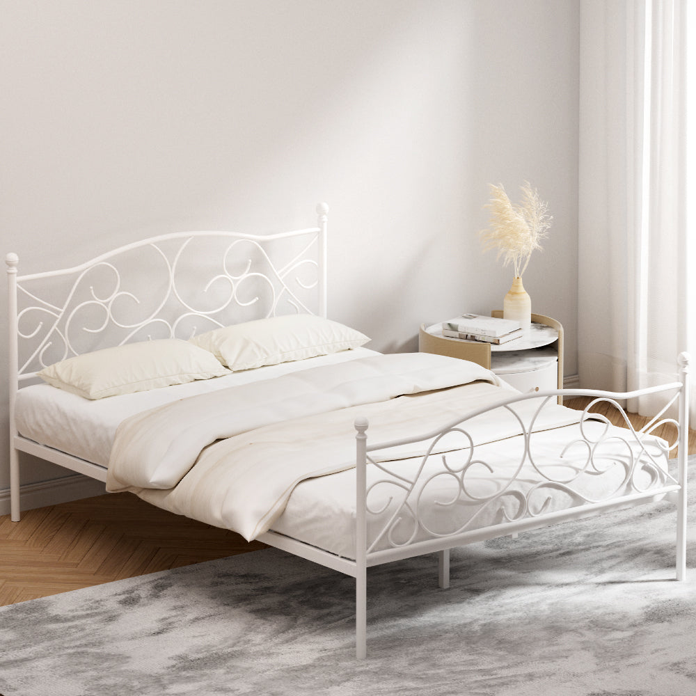 Artiss Bed Frame Metal Bed Base Double Size Platform Foundation White GROA