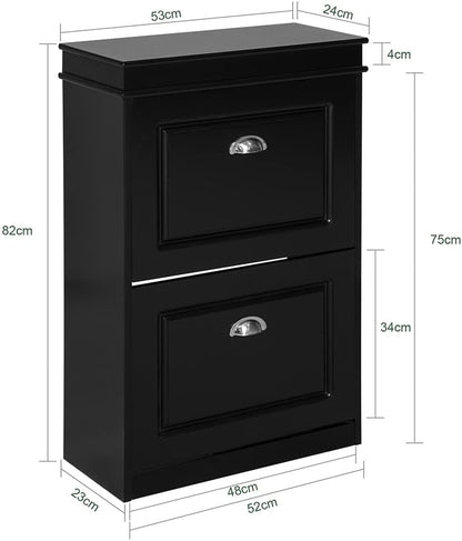 Shoe Cabinet 2 Drawers Storage Cupboard Black