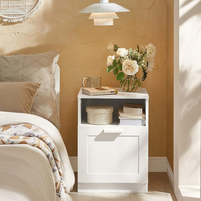 Bedside Table Shelf Drawer, White