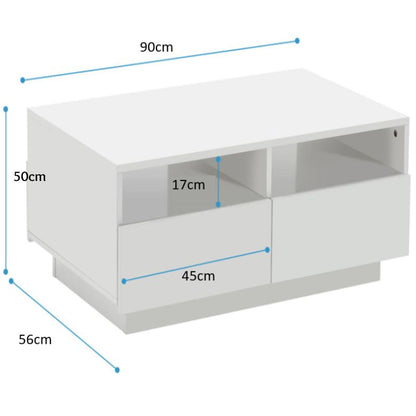 High Gloss White LED Coffee Table With 4 Drawers