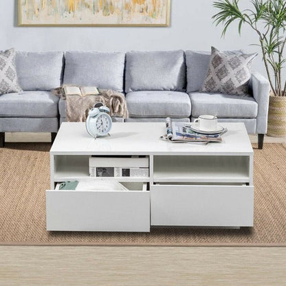 High Gloss White LED Coffee Table With 4 Drawers