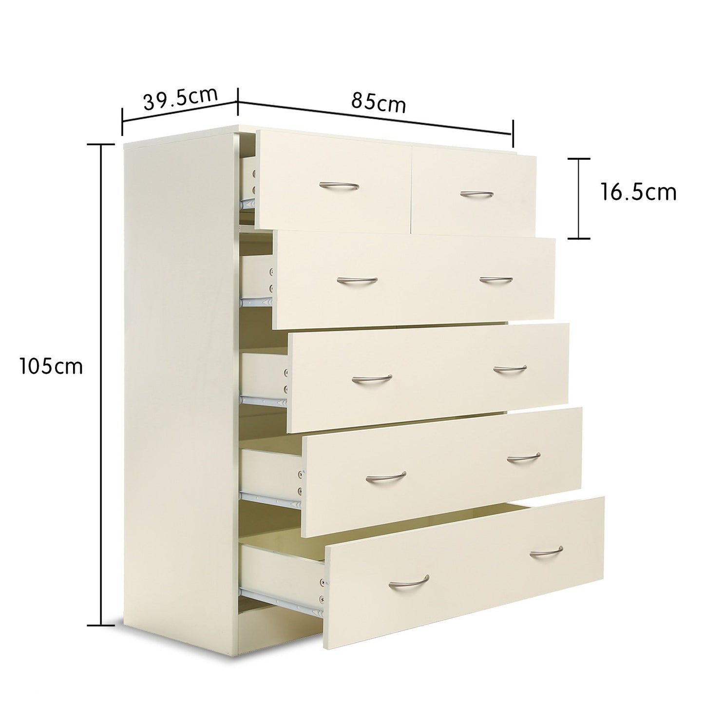 Sarantino Tallboy Dresser 6 Chest Of Drawers Cabinet 85 X 39.5 X 105 - White