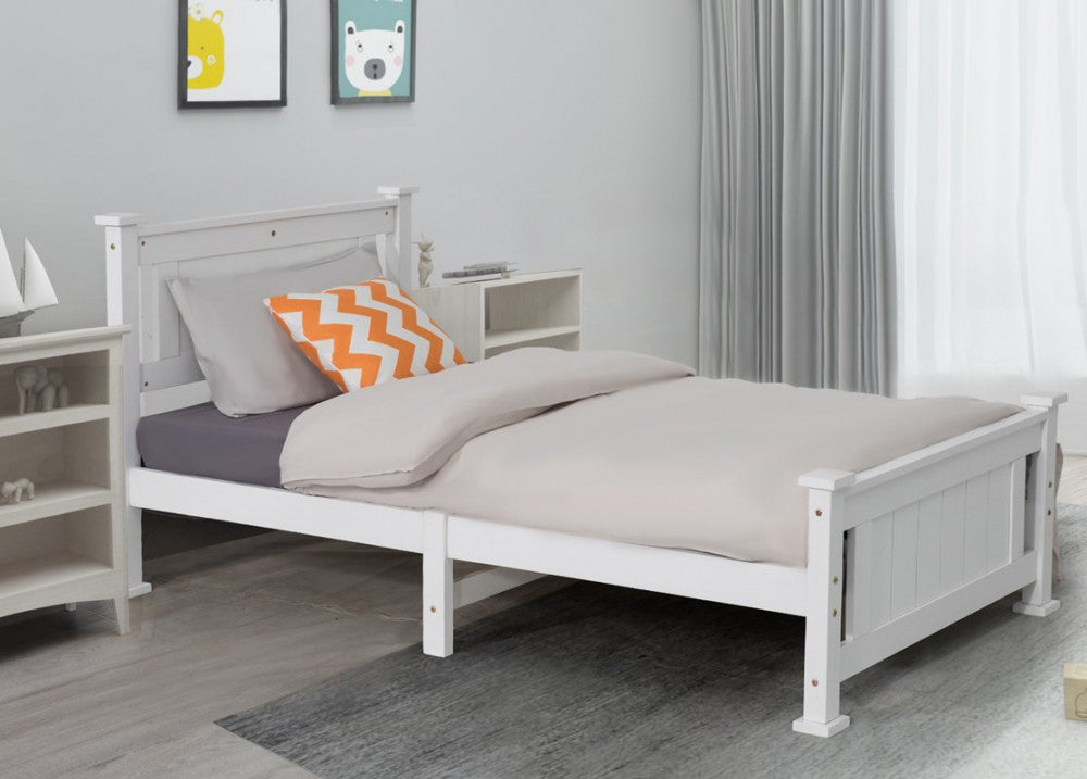 King Single Solid Pine Timber Bed Frame &#8211; White