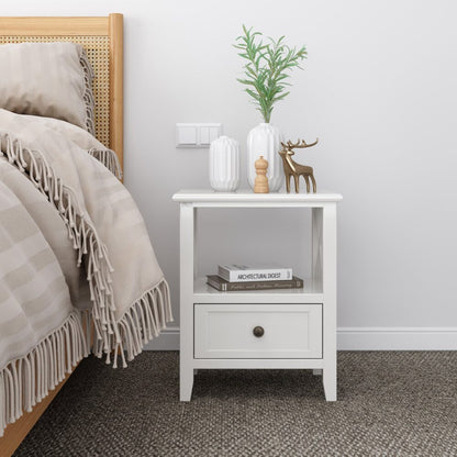 2-tier Bedside Table with Storage Drawer 2 PC &#8211; Rustic White