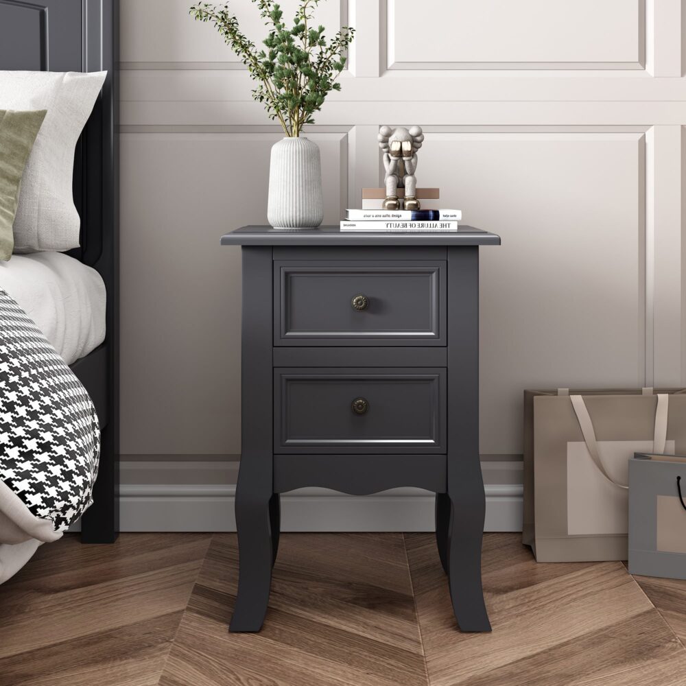 French Bedside Table Nightstand Grey Set of 2