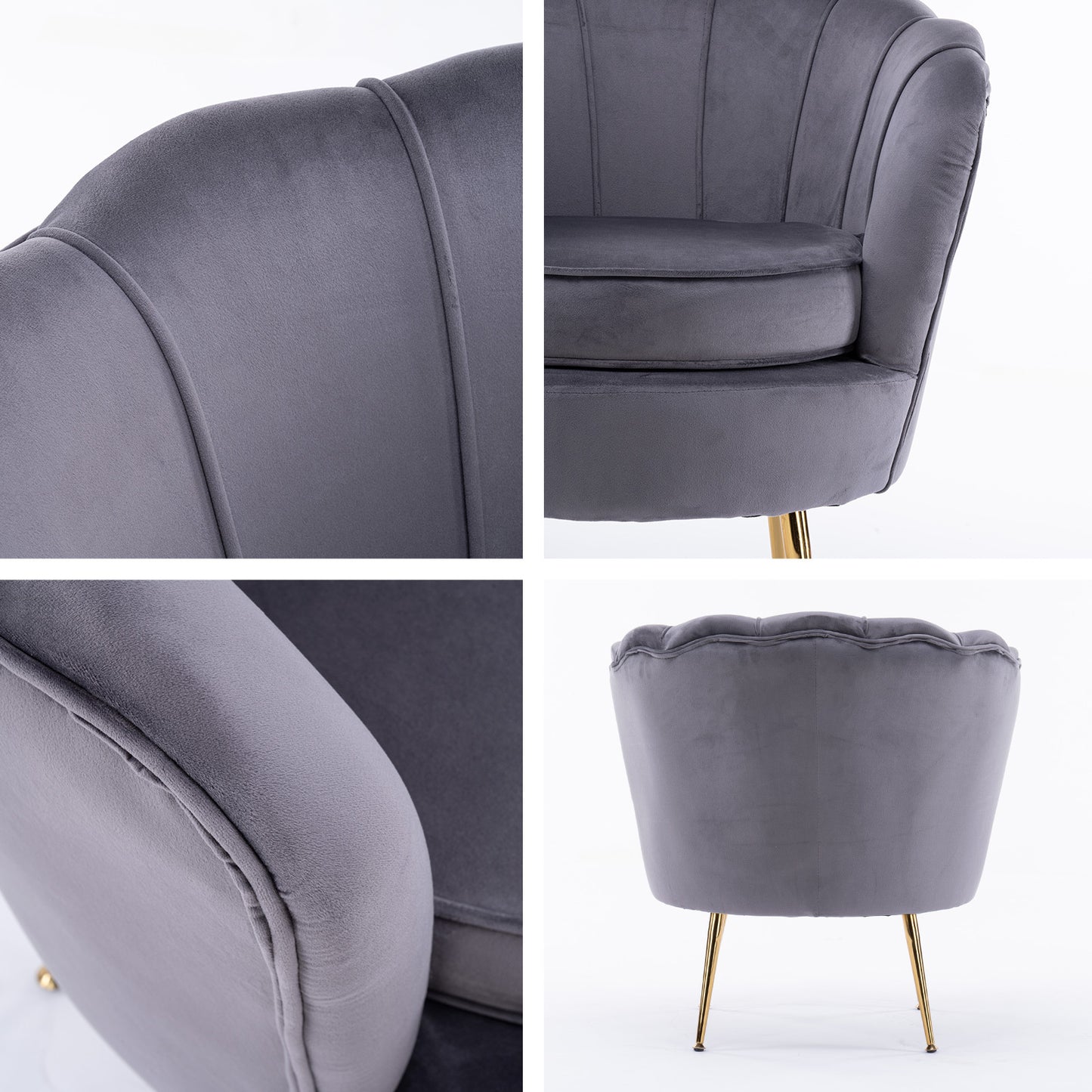 La Bella Shell Scallop Grey Armchair Accent Chair Velvet + Round Ottoman Footstool