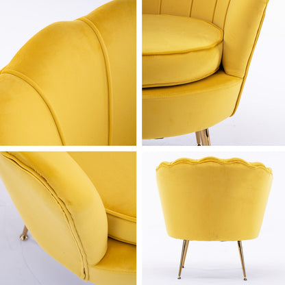 La Bella Shell Scallop Yellow Armchair Accent Chair Velvet + Round Ottoman Footstool