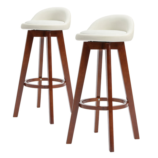 La Bella 2 Set 72cm White Brown Wooden Bar Stool Kayde Leather