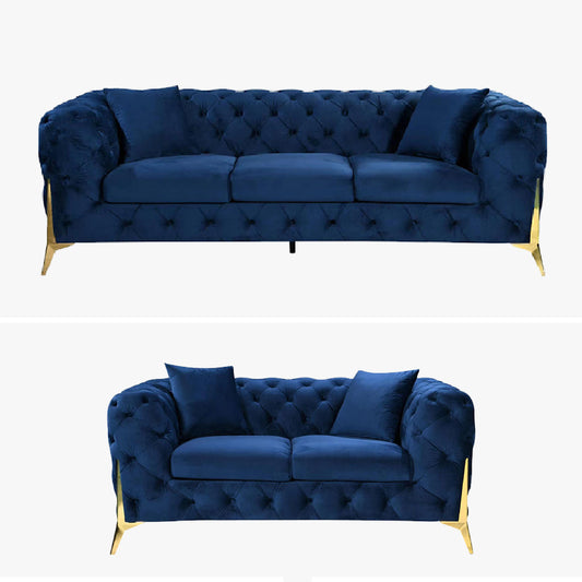 Grand Tufted Lounge - Blue Velvet - Gold Legs