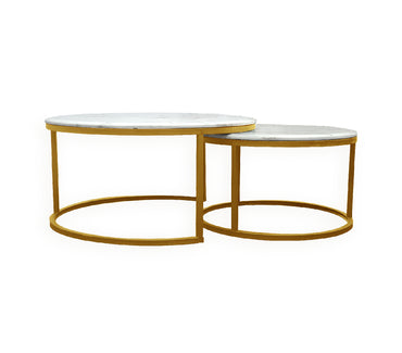 Nesting Style Coffee Table - White on Champagne Gold - 80cm/60cm