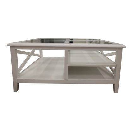 Daisy Coffee Table 100cm Glass Top Solid Acacia Wood Hampton Furniture - White