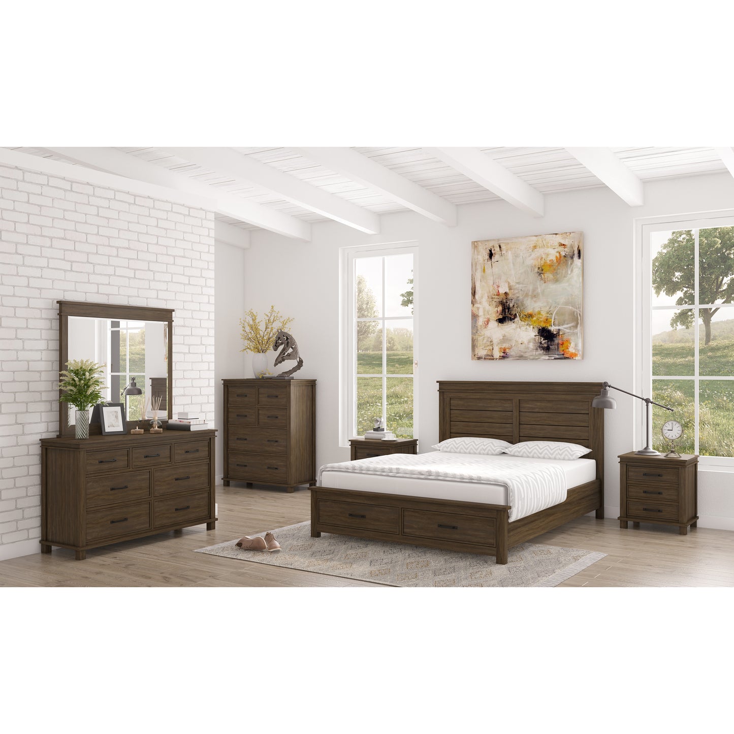 Lily Bed Frame Queen Size Timber Mattress Base With Storage Drawers -Rustic Grey