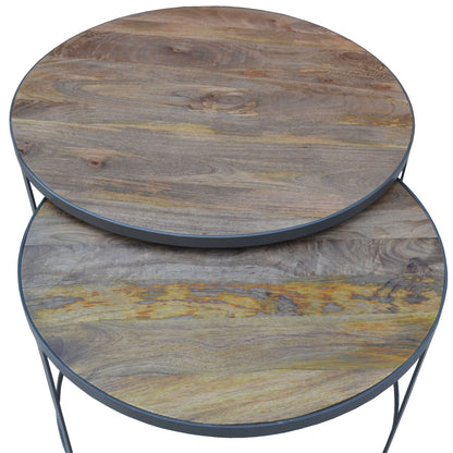 Nolana  2pc Mango Wood and Metal Round Nesting 80cm Coffee Table Set - Natural