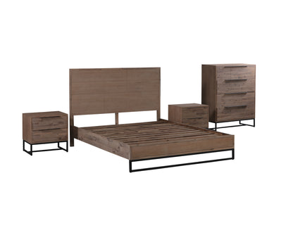 4 Pieces Bedroom Suite made in Solid Wood Acacia Veneered King Size Oak Colour 1X Bed, 2X Bedside Table & 1X Tallboy