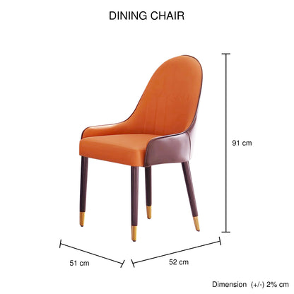 2X Dining Chairs Orange Colour Premium Leatherette Carbon Steel Frame Firm Support